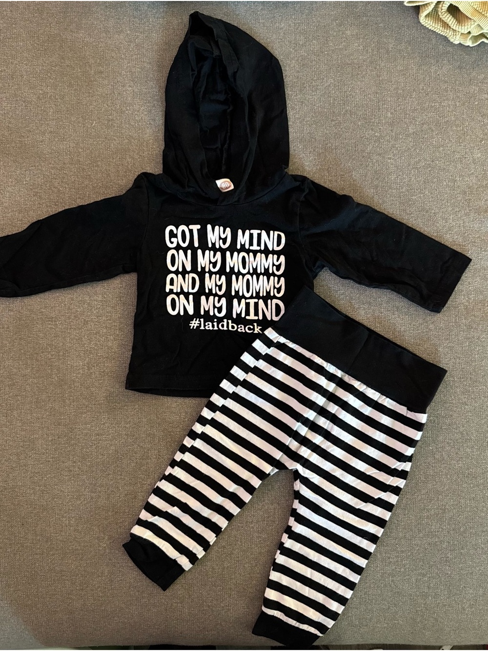 Got My Mind on My Mommy Throwback Rap Lyric Black Hoodie and Stripe Pants Set